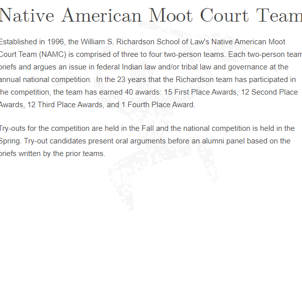 Native American Cultural Organizations in USA - Native American Moot Court Team at UH Manoa